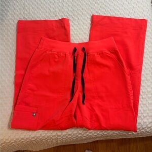 Figs Fiery Coral High Waisted Isabel Wide Leg Scrub Pant